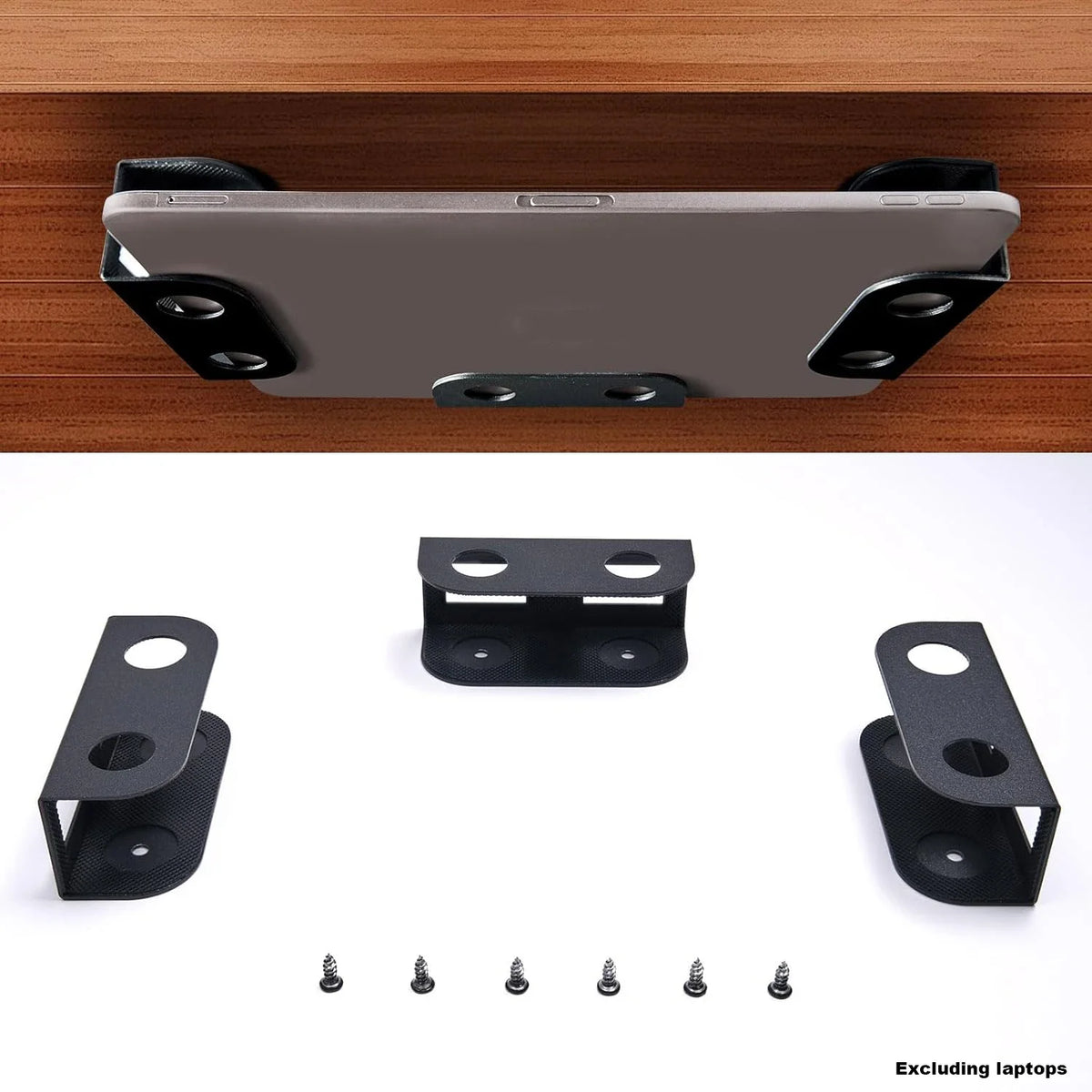 Under Desk Laptop Mount, Metal Under Desk Shelf Holder for Laptop, Mac Mini, Macbook, Keyboard with Anti-Scratch Silicone