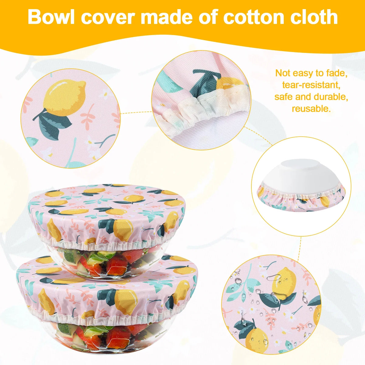 Juego de 3 cubiertas para cuencos, cubiertas elásticas reutilizables para cuencos de 3 tamaños, cubiertas de tela de algodón para recipientes de almacenamiento de alimentos para la cocina del hogar