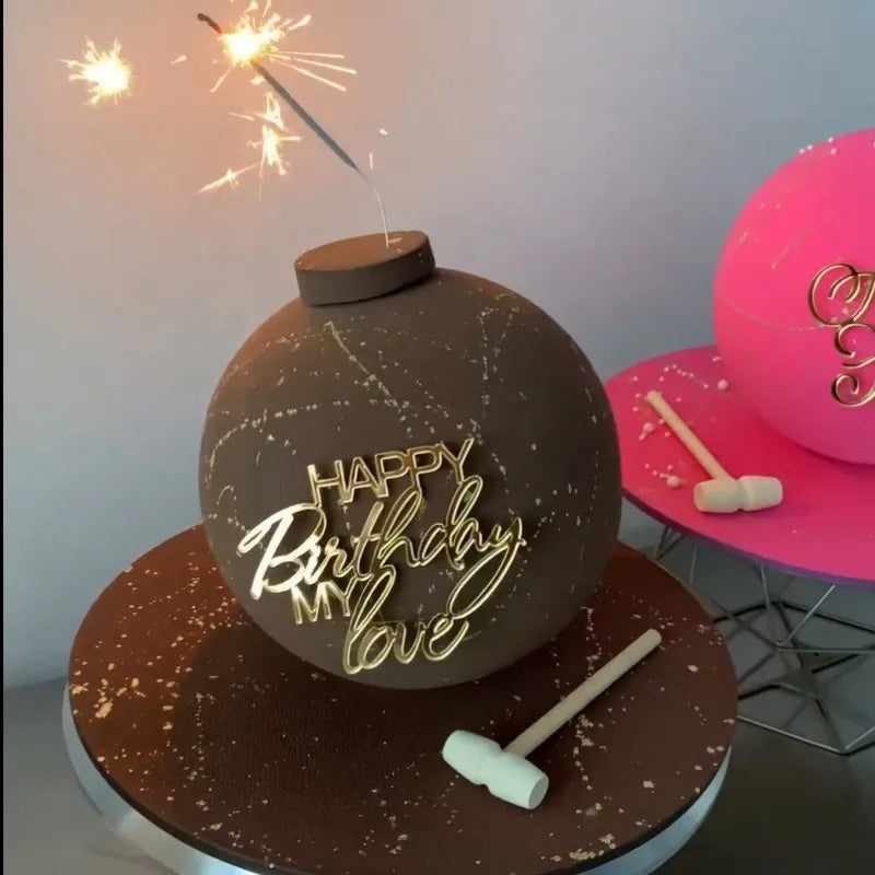 Ins Simple Style Happy Birthday Cake Topper Gold silver Acrylic Kids Party Gift Cupcake Toppers Baby Shower Dessert Decoration