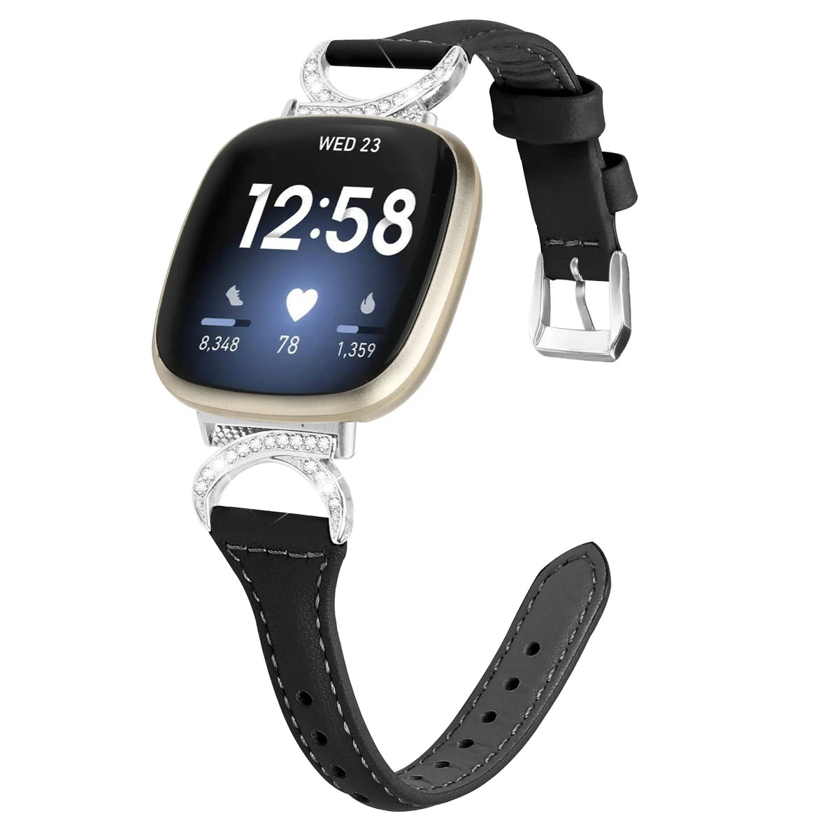 Fitbit Sense 1–2 / Versa 3–4 Leather Band with Sparkling D-Links