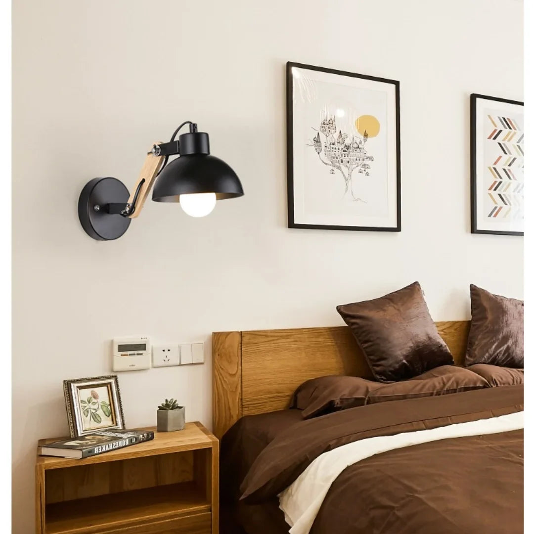 Lámpara de pared LED Nórdica Mesita de noche Hierro Madera Lámparas de pared Prácticas Luces de lectura ajustables Estudio Decoración de hogar Apliques