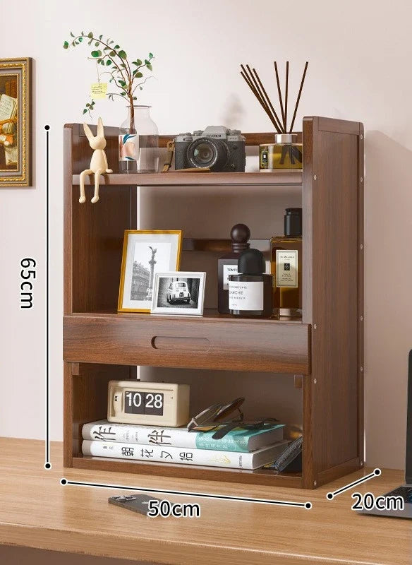 Simple desktop bookshelf dormitory multi-layer storage rack home student desk finishing shelf solid wood with extraction rack