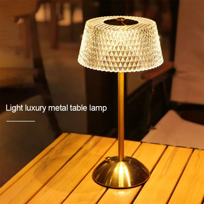 Lámpara de noche LED recargable táctil, lámpara de ambiente para dormitorio, estudio, mesita de noche, lámparas de mesa LED de cristal decorativas