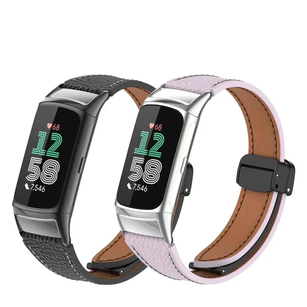 Fitbit Charge 5 & 6 Leather Band - Magnetic Folding Clasp
