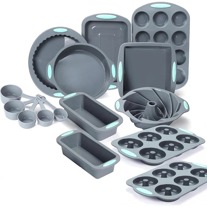 Moldes de silicona acanalados antiadherentes para hornear pasteles, de fácil desmolde, con moldes para muffins, para donas y para pan de molde