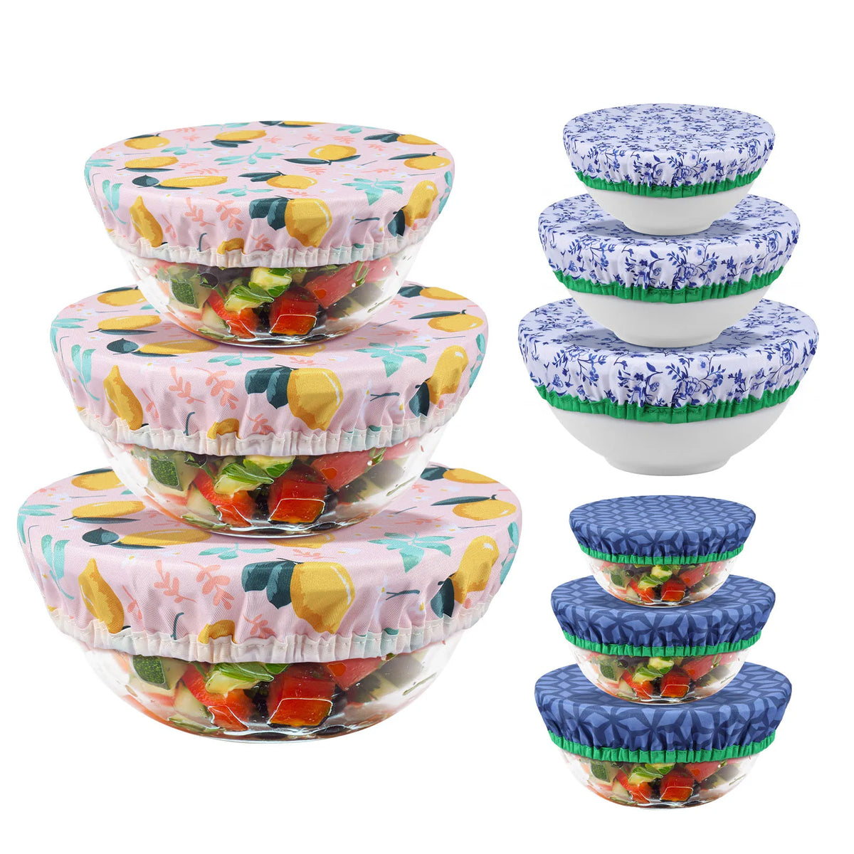Juego de 3 cubiertas para cuencos, cubiertas elásticas reutilizables para cuencos de 3 tamaños, cubiertas de tela de algodón para recipientes de almacenamiento de alimentos para la cocina del hogar