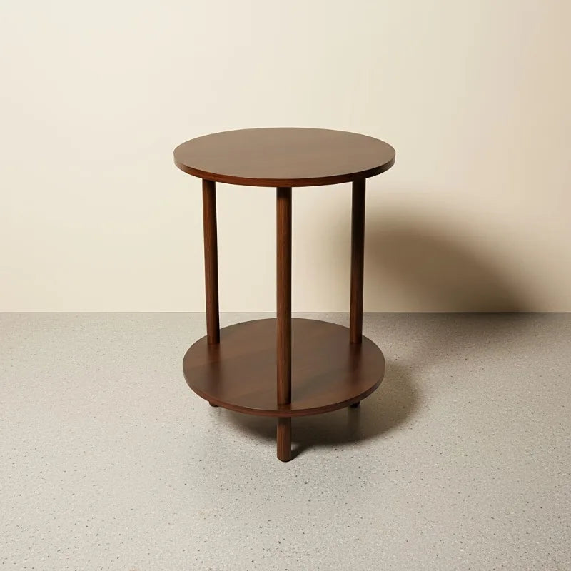 Juego de mesas de centro redondas nido modernas, mesa de madera de 2 niveles en nogal, mesa auxiliar anidable que ahorra espacio para salas de estar pequeñas
