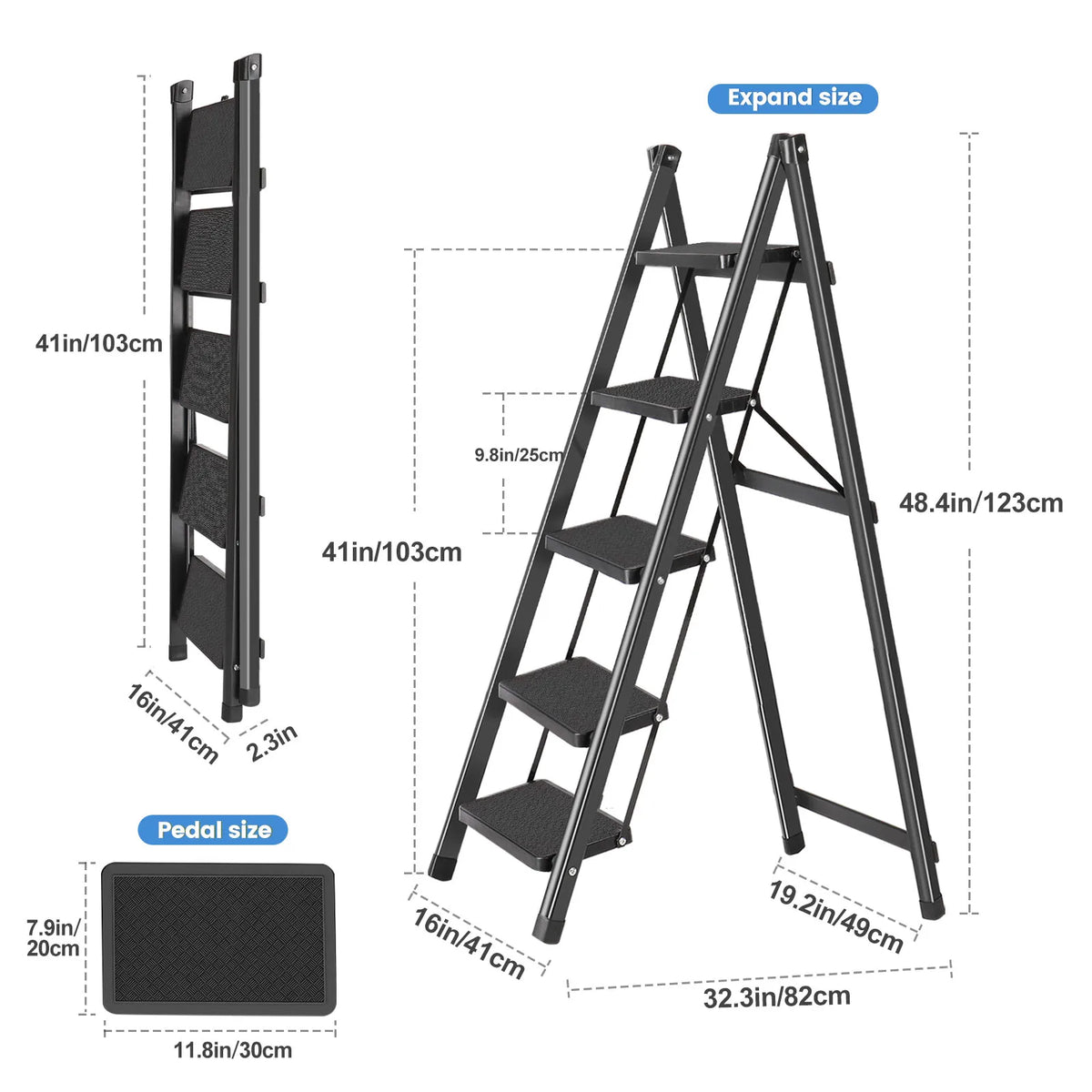 Peldaños antideslizantes, escalera doméstica multifuncional, escalera plegable extensible, escaleras de tijera multifuncionales de cinco peldaños