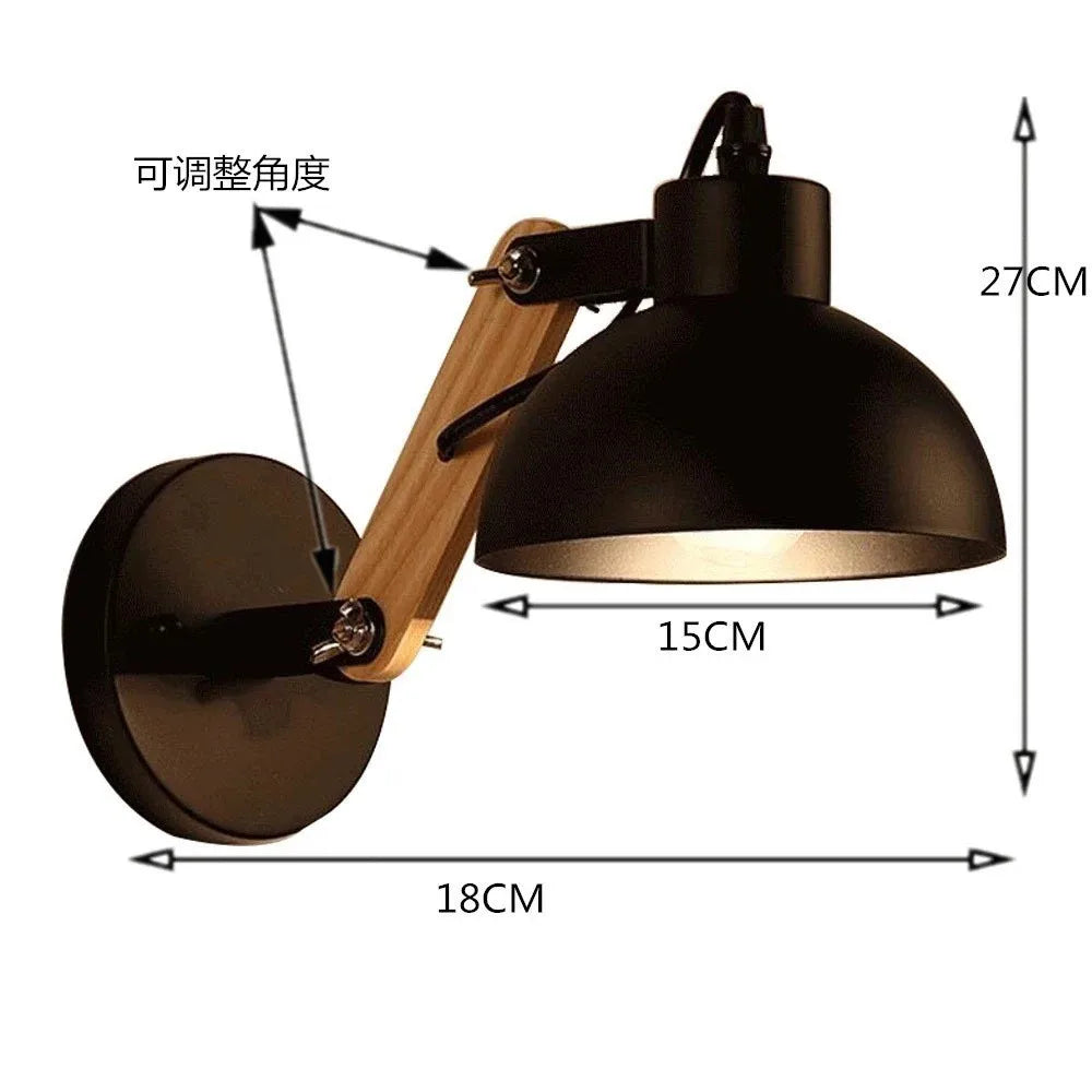 Lámpara de pared LED Nórdica Mesita de noche Hierro Madera Lámparas de pared Prácticas Luces de lectura ajustables Estudio Decoración de hogar Apliques