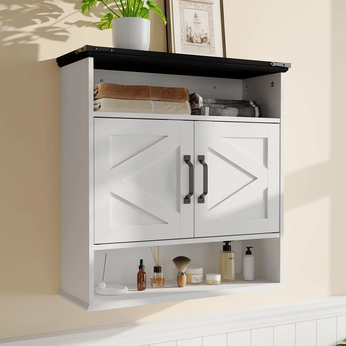 Wall Mounted Farmhouse Medicine Cabinet Over Toilet Storage With Barn Doors Adjustable Shelves Removable Drawer Bathroom Cabinet