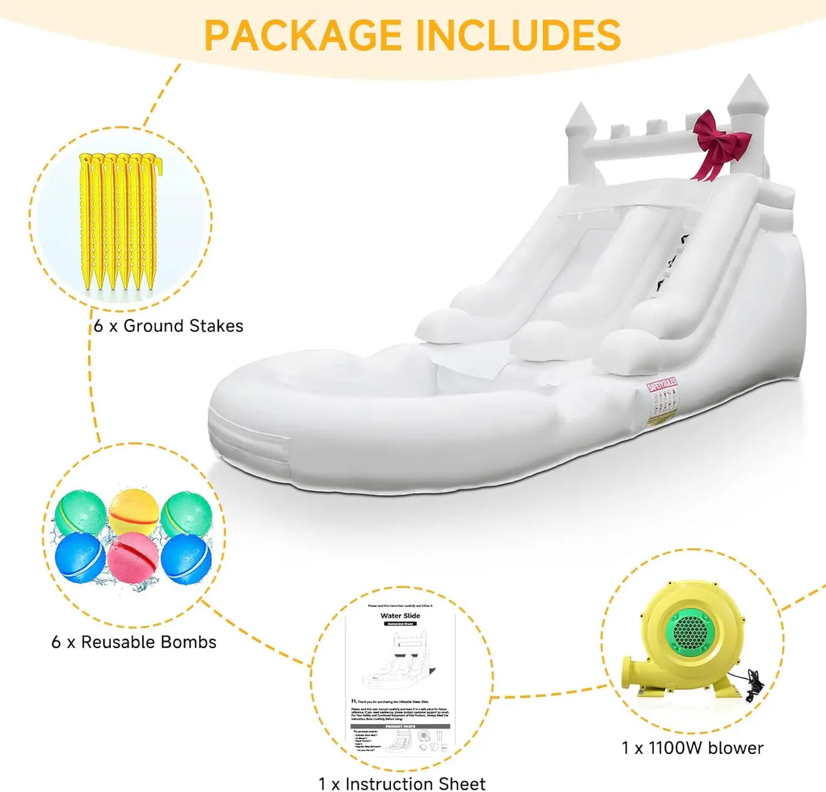 Commercial Grade White Inflatable Water Slide with Splash Pool Bouncy Castle for Adults and Kids Includes Blower Customization