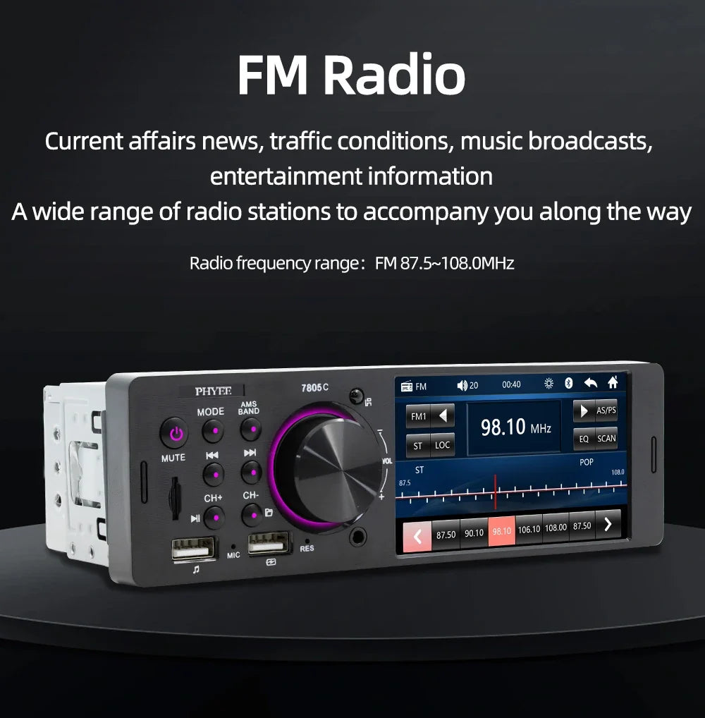 7" Touch Screen Car Radio – MP5 Player with Bluetooth & USB