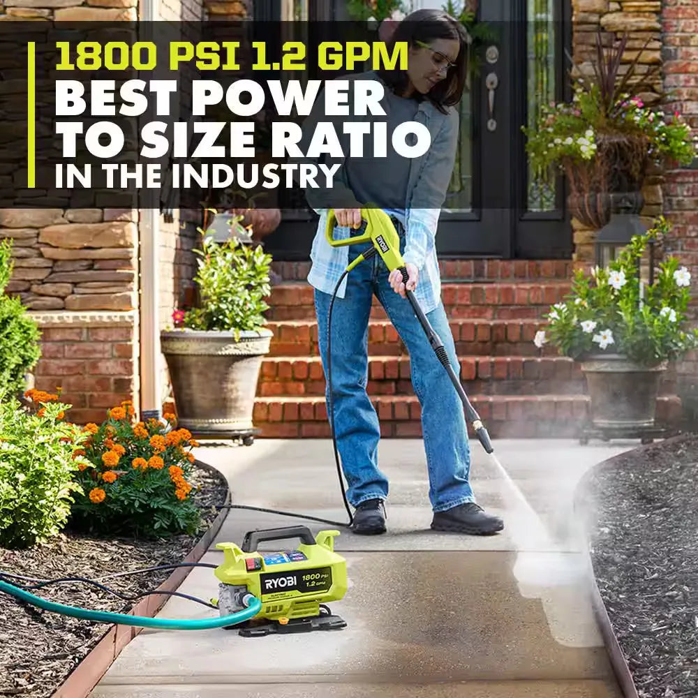 Hidrolavadora eléctrica con cable de 1800 PSI, 1.2 GPM, de agua fría