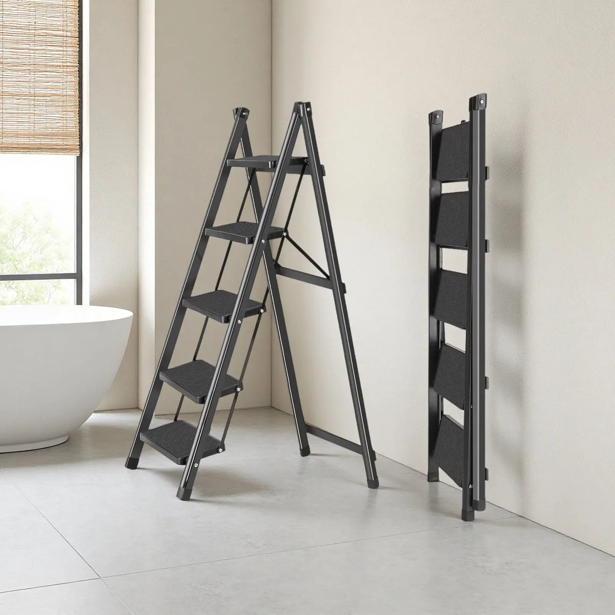 Peldaños antideslizantes, escalera doméstica multifuncional, escalera plegable extensible, escaleras de tijera multifuncionales de cinco peldaños
