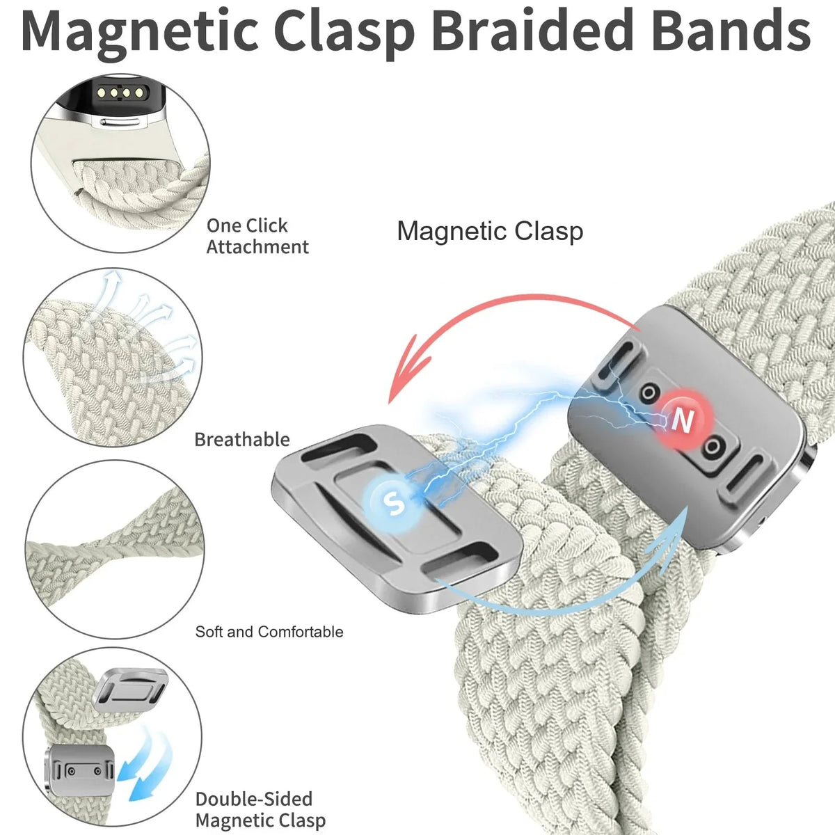 Fitbit Charge 5 & 6 Braided Nylon Band - Magnetic Clasp Strap