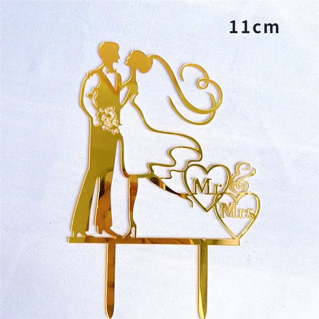 Ins Gold Acrylic Ring Wedding Cake Topper Bride Groom Proposal Party Wedding Cake Topper for Engagement Gift Dessert Decoration