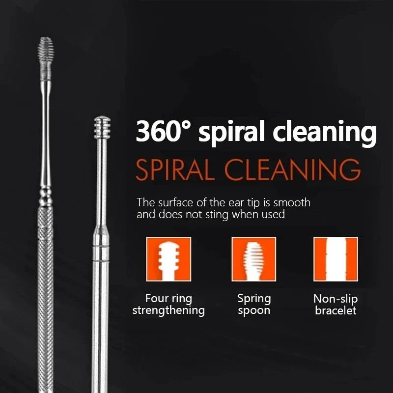 Eficaz herramienta de limpieza de cerumen de 6 piezas con hisopo espiral y cureta para oídos, herramienta para el cuidado diario de los oídos