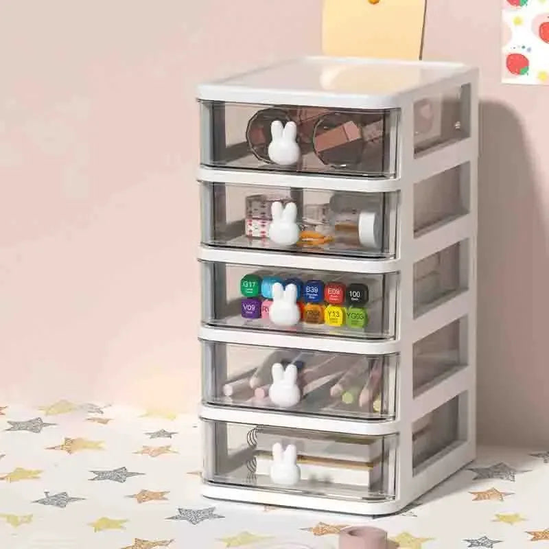 Organizador de cajones apilables transparentes de 2-5 niveles, caja de almacenamiento multi-nivel de PP, estilo de dibujos animados, para oficina/productos de belleza, sistema de escritorio modular