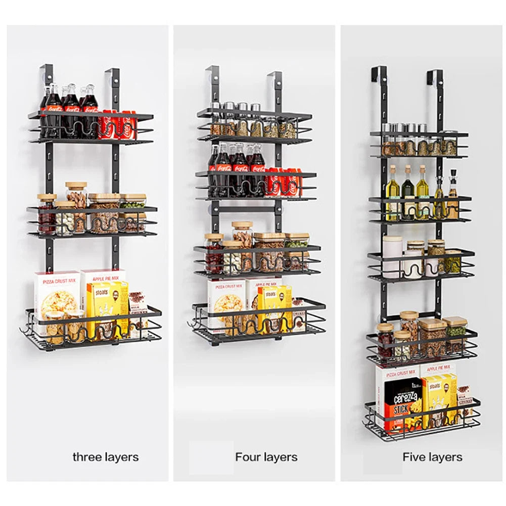Organizador de despensa colgante para puerta, estantes de almacenamiento multicapa, especiero metálico colgante para puertas de cocina y baño