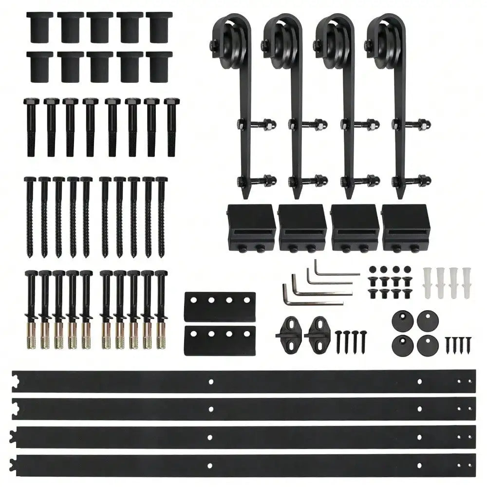 Kit de herrajes de doble puerta corredera de derivación para granero, 6.6 /12 pies, rodillo de espacio separado, riel único, servicio pesado, se desliza suave y silenciosamente