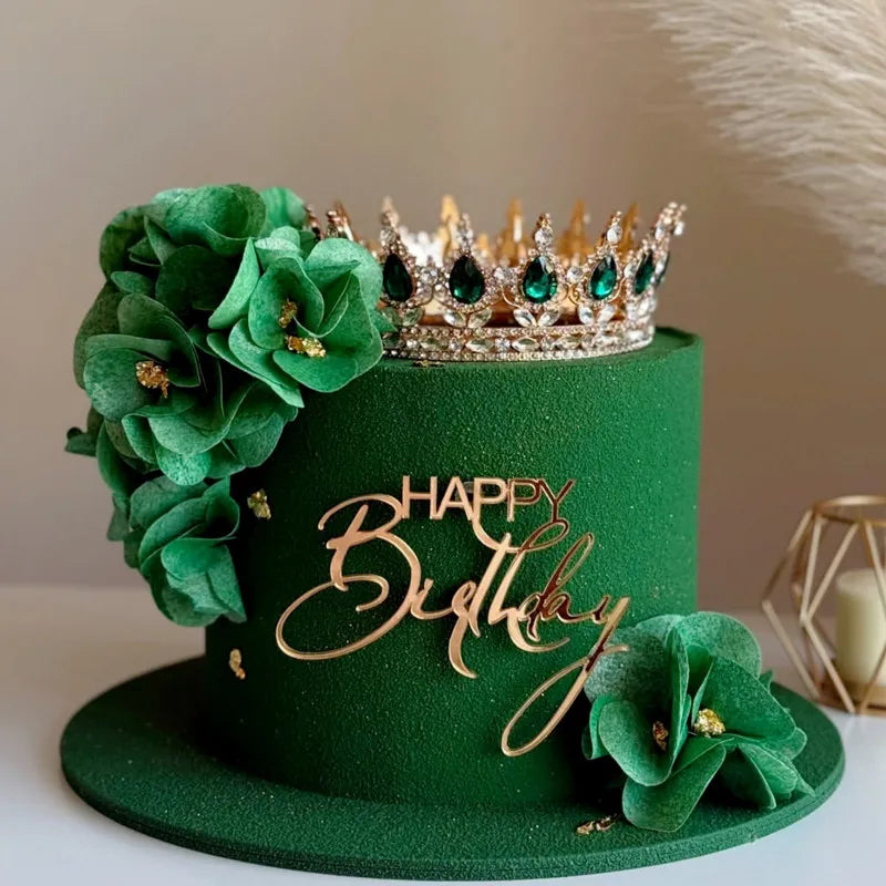 Side Acrylic Happy Birthday Cake Topper New Gold Silver Kids Party Cake Toppers Dessert Decorations Baby Shower Baking Supplies