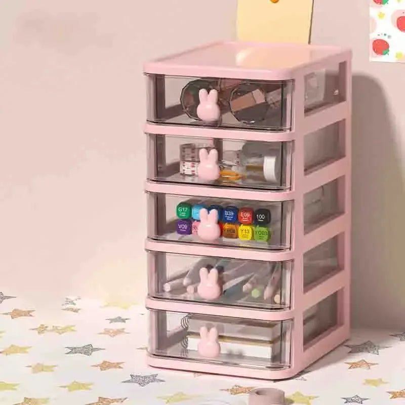 Organizador de cajones apilables transparentes de 2-5 niveles, caja de almacenamiento multi-nivel de PP, estilo de dibujos animados, para oficina/productos de belleza, sistema de escritorio modular
