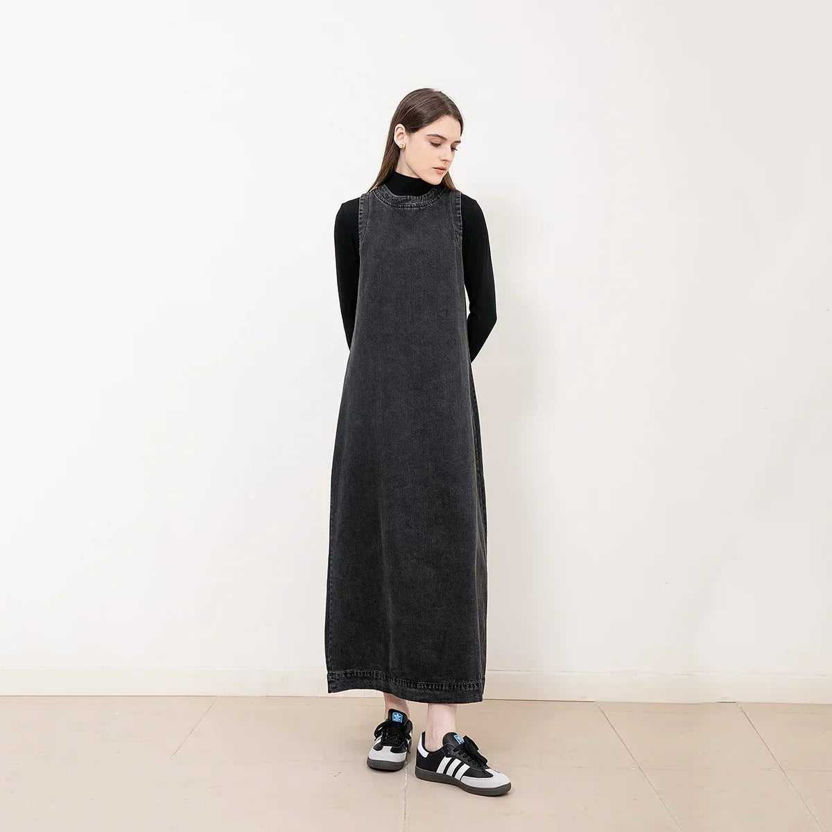 AP New 2025 Autumn Women Denim Sleeveless Dress Black Knitting Cardigan Fashion Style