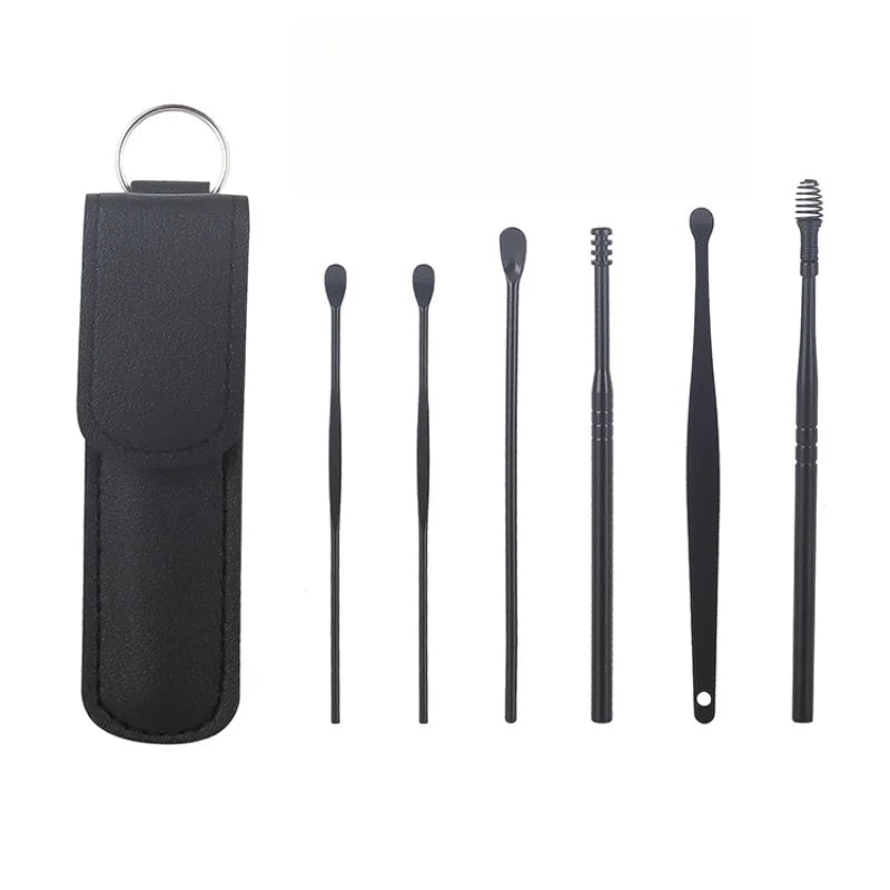 Eficaz herramienta de limpieza de cerumen de 6 piezas con hisopo espiral y cureta para oídos, herramienta para el cuidado diario de los oídos