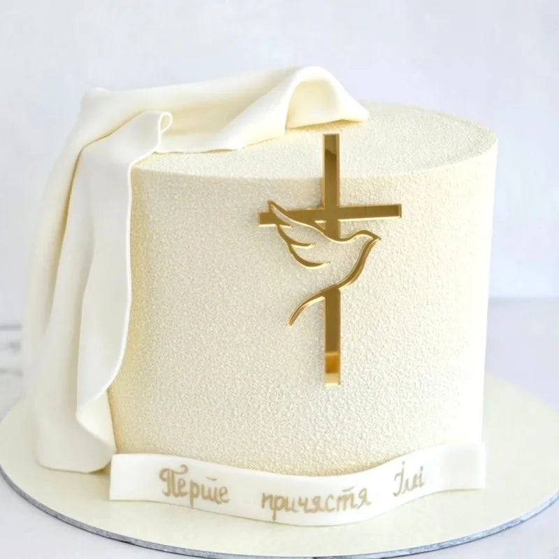 2025 Christ Cross Birthday Cake Topper Gold Acrylic Dove Cross Eucharist Baptism Party Communion Baptism Cake Topper Decoration