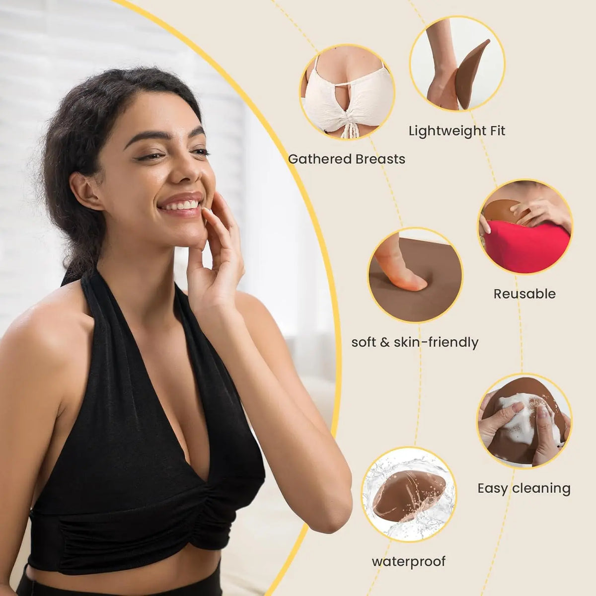 La almohadilla adhesiva de doble cara para sujetadores push-pull es una almohadilla autoadhesiva utilizada para bikinis, trajes de baño y sujetadores deportivos sin tirantes.