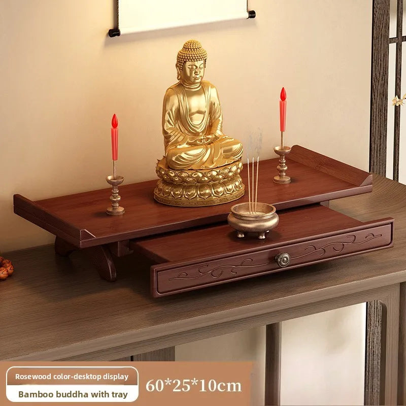 Buda nicho, santuario de pared del Dios de la Riqueza, base de ofrenda de Bodhisattva de madera no maciza, estante de almacenamiento de incensario