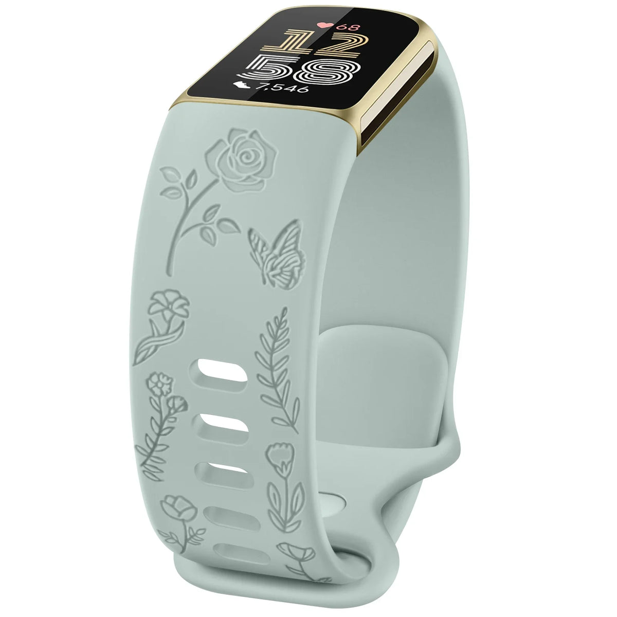 Fitbit Charge 5 & 6 Floral Engraved Band - Adjustable Strap