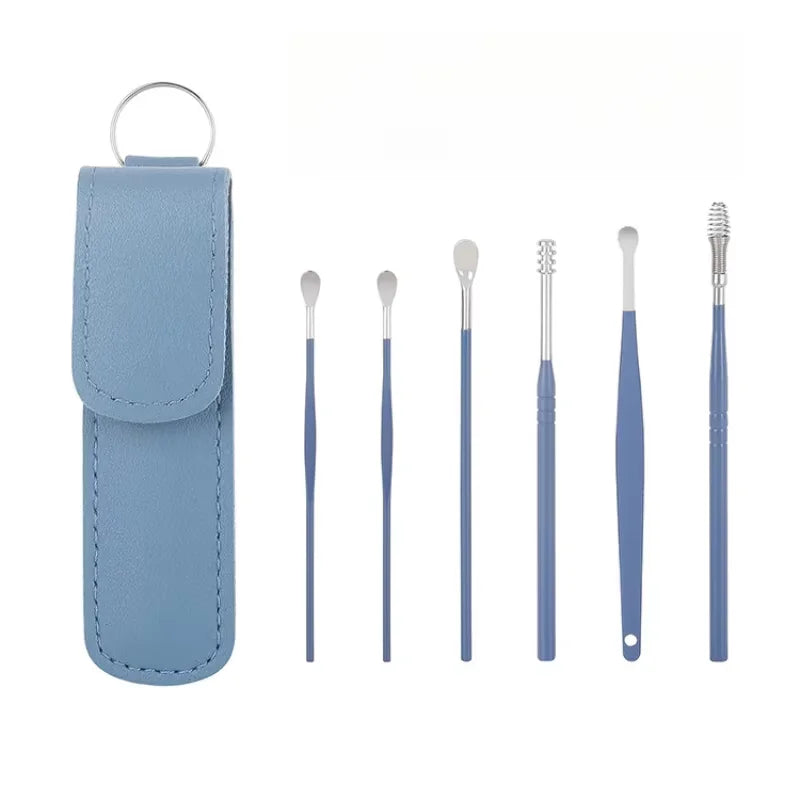 Eficaz herramienta de limpieza de cerumen de 6 piezas con hisopo espiral y cureta para oídos, herramienta para el cuidado diario de los oídos