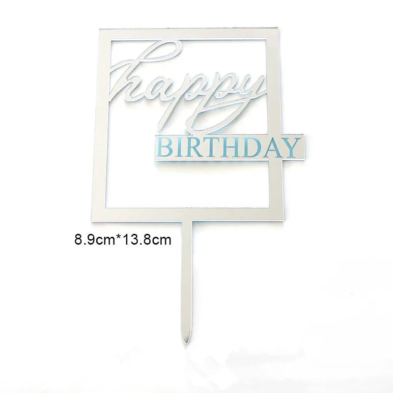 New Happy Birthday Cake Toppers Gold Acrylic Birthday girl Kids Birthday Party Cake Topper Dessert Decoration Baby Shower Gift