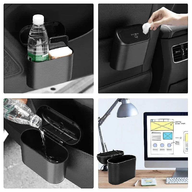 Cubo de basura para coche (con tapa) Cubo de basura pequeño para coche, miniaccesorios para coche a prueba de fugas