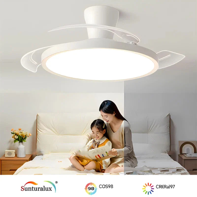 Modern Invisible LED Ceiling Fan with Light Large Air Volume 3 folding blades for Bedroom Dining room Electric fan AC220V