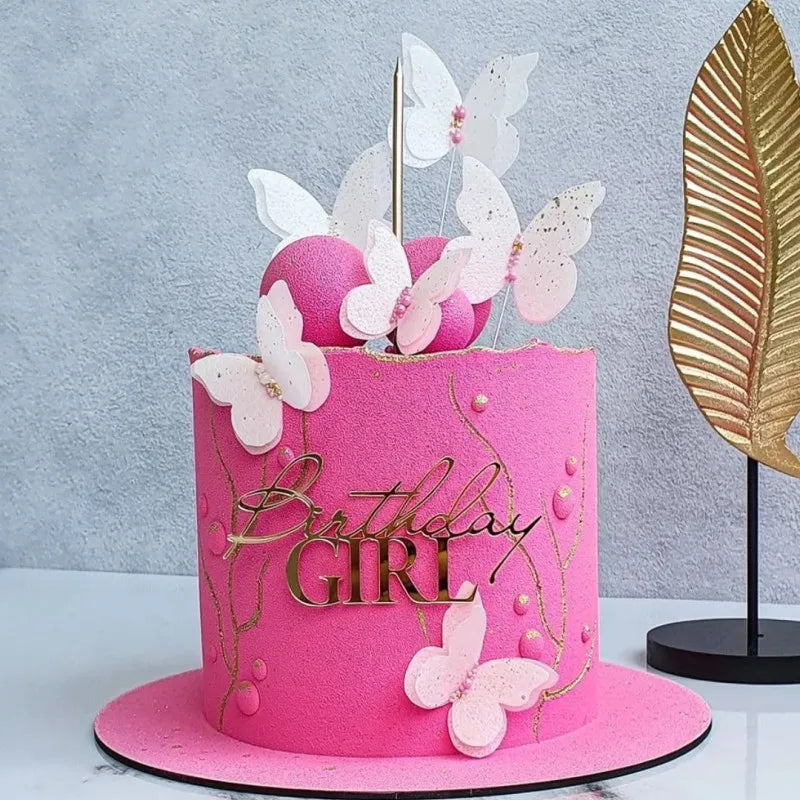 New Happy Birthday Cake Toppers Gold Acrylic Birthday girl Kids Birthday Party Cake Topper Dessert Decoration Baby Shower Gift