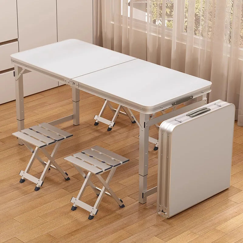 Mesa de picnic plegable portátil, altura ajustable, ligera, compacta, de aluminio, fácil de transportar, para camping, playa, portón trasero, jardín