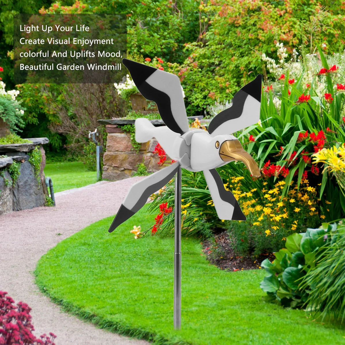 Molino de viento con forma de gaviota, resistente a la intemperie y a la decoloración, estable, decorativo, fácil de instalar, para jardín, patio