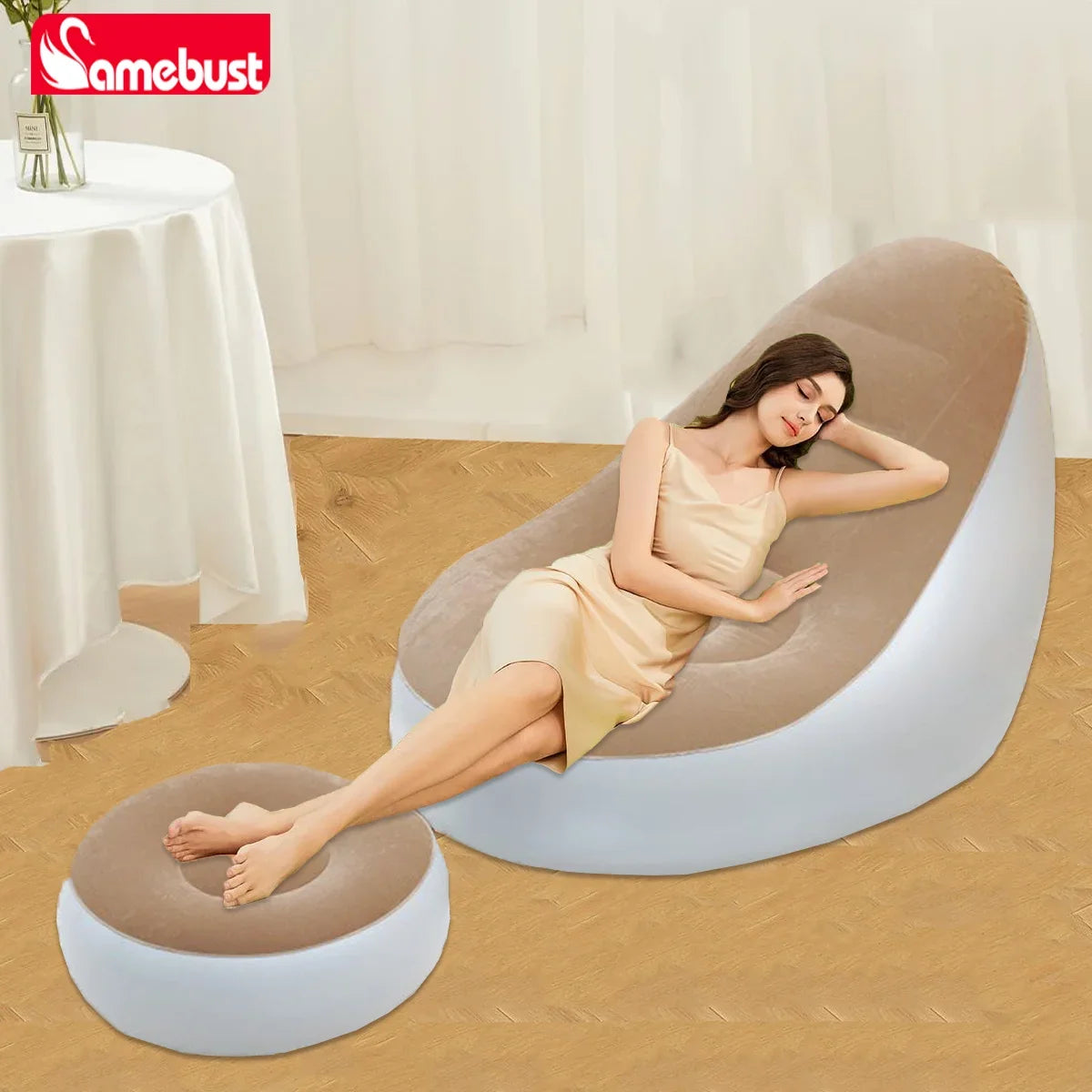 Sofá Hinchable Camebust - Superficie Aterciopelada PVC de Alta Calidad Reposapiés Hinchado Rápido Tumbona Perezosa