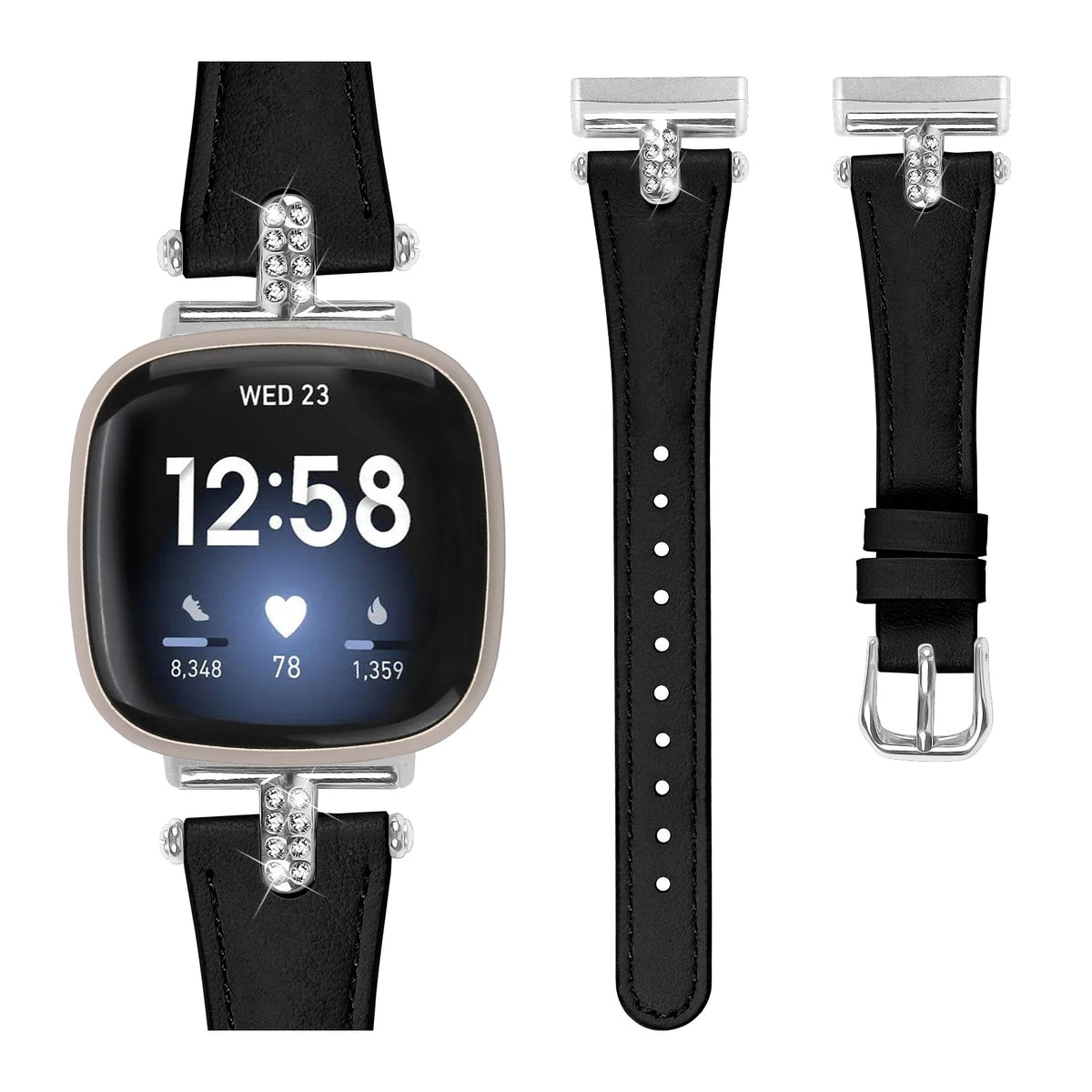 Fitbit Sense 1–2 / Versa 3–4 Stitched Band with Sparkling Connectors