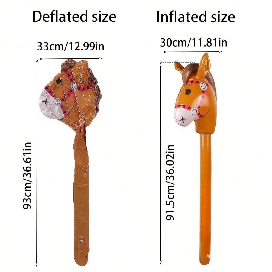 3 unidades de palo inflable con cabeza de caballo, lindo palo marrón con cabeza de caballo, adecuado para la decoración de fiestas de cumpleaños con temática vaquera