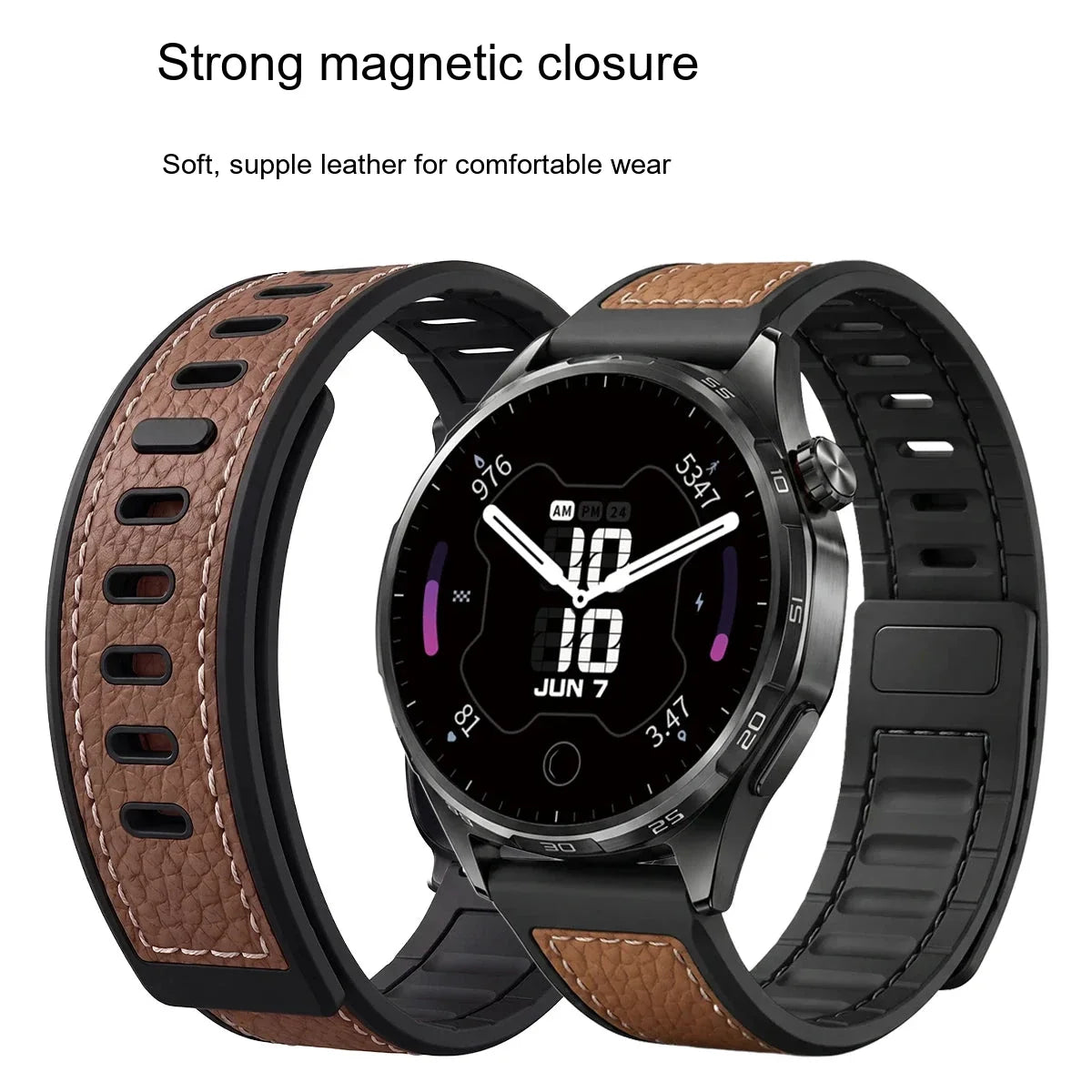 Google Pixel Watch 45mm Magnetic Litchi Leather Band