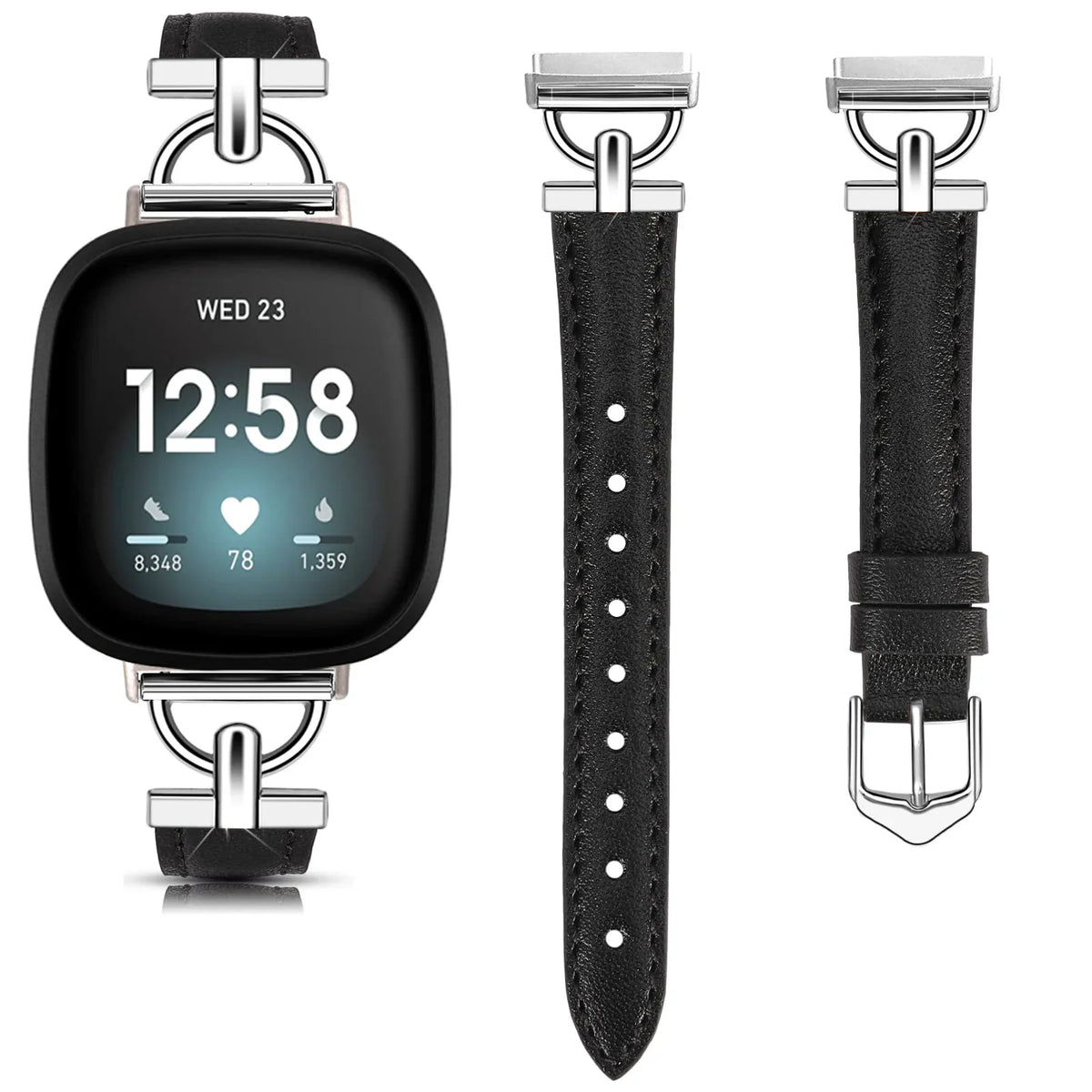 Fitbit Sense 1–2 / Versa 3–4 Slim Leather D-Link Band
