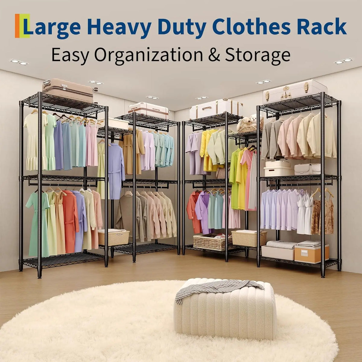 5-Tier Clothes Rack Heavy Duty Garment Rack with 8 Adjustable Shelves 5 Hanging Rods for Hanging Clothes 187W x 44D x 194H cm