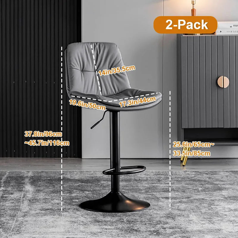 Taburetes de bar para cocina, taburetes de bar de cuero para isla de cocina, taburetes de barra de desayuno de altura ajustable con respaldo y reposapiés, giratorios