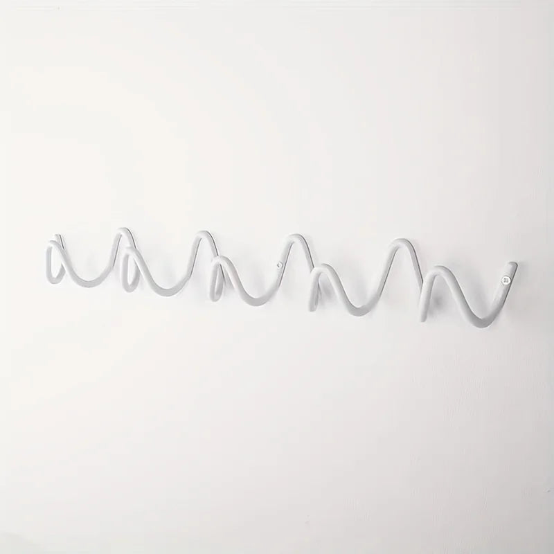 Creative Wavy Metal Wall Hook - Stylish Silver & Black Coat Rack for Home, Entryway, or Hotel Decor - Perfect for Hats, Scarves