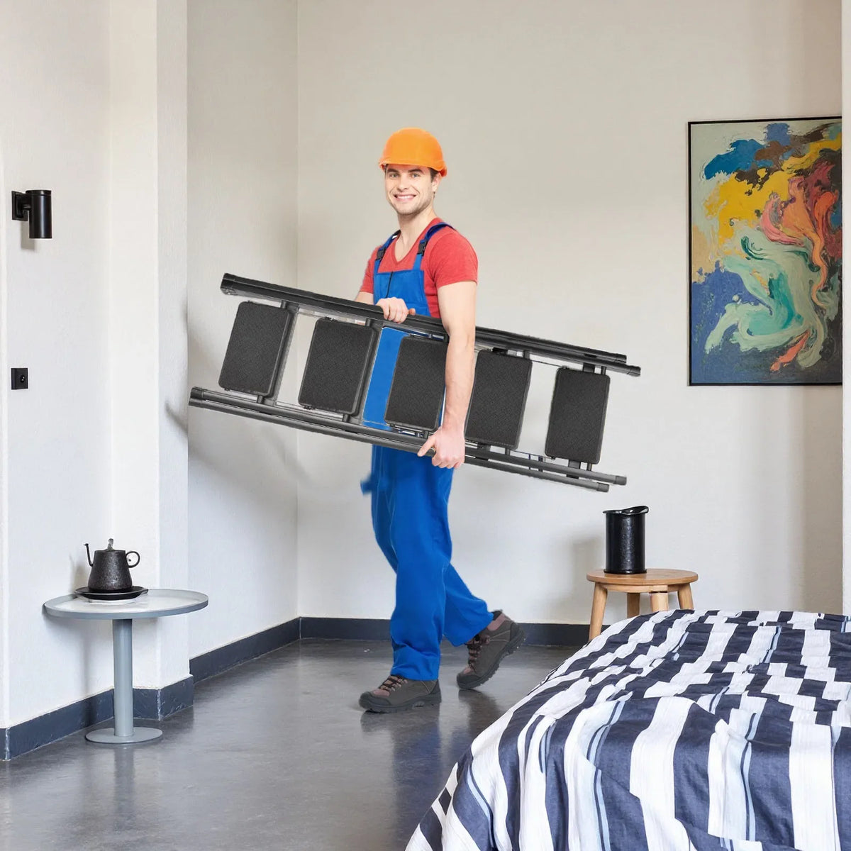Peldaños antideslizantes, escalera doméstica multifuncional, escalera plegable extensible, escaleras de tijera multifuncionales de cinco peldaños