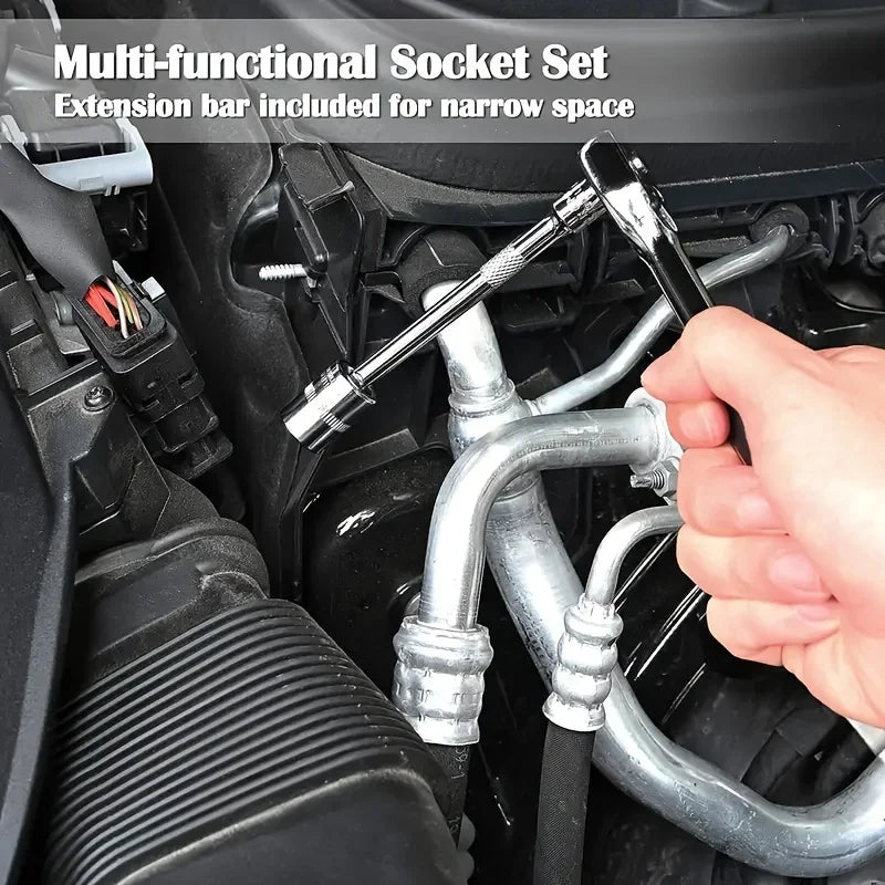 46Pcs Family Tools 1/4 Inch Drive Socket Set, Metric & SAE Hex Bit Sockets with Ratchet Wrench for Auto Repair & Household Tools