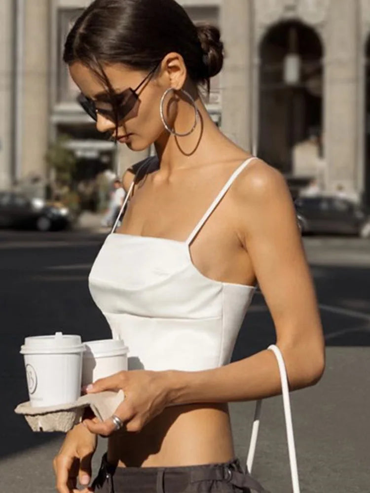 Top corto de tirantes finos, sexy, con espalda descubierta, estilo vendaje, ajustado, elegante para verano 2023, con cordones, para fiesta y estilo urbano, camiseta sin mangas para mujer